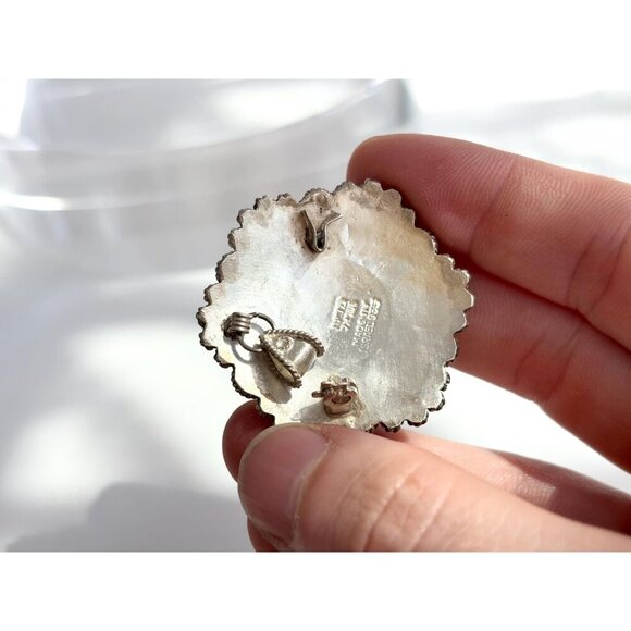 Israeli Made Coral Accented Filigree Beaded Sterling Silver 935 Vintage Pendant - Picture 10 of 10